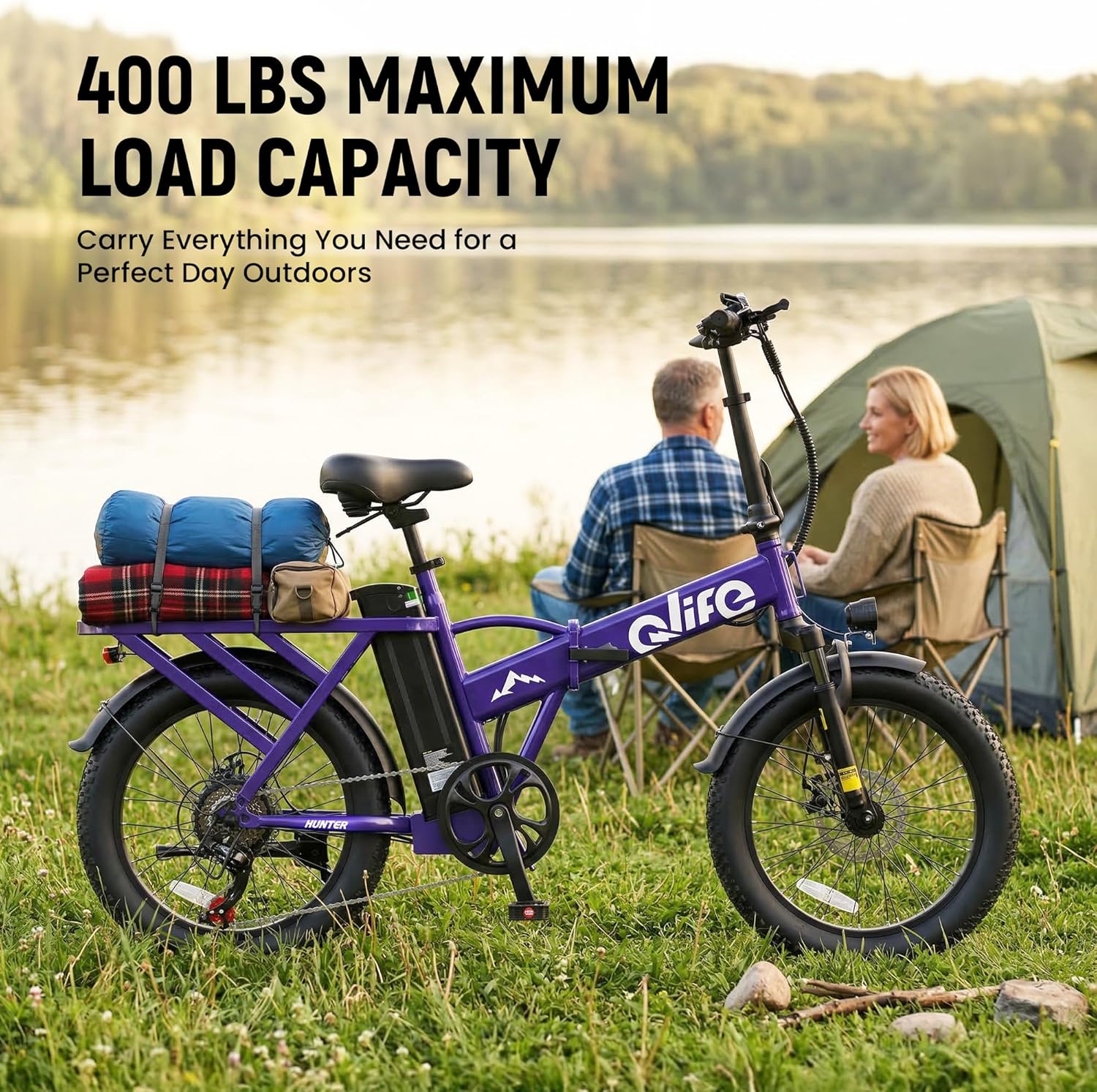 Qlife Hunter Foldable Electric Bike - 1200W Ebike with 48V Battery, 65-Mile Range & 20-Inch Fat Tires
