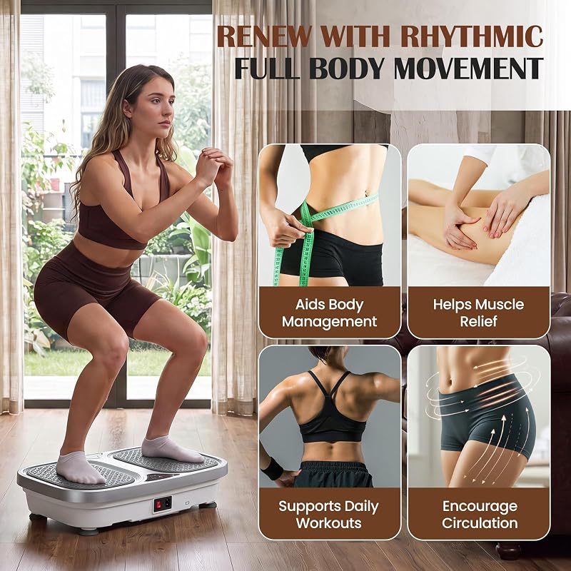 Soft Grey Vibration Plate Exercise Machine – Full Body Workout, 120 Speeds & 9 Programs
