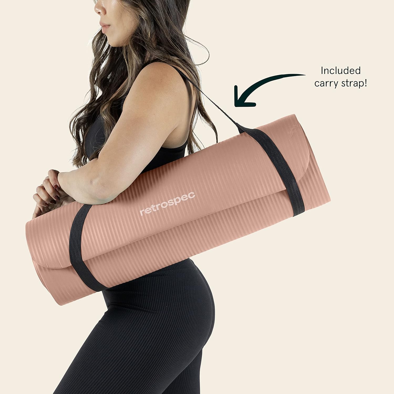 Retrospec Solana Yoga Mat - 1" Thick Non-Slip Exercise Mat with Nylon Strap for Home Workouts | Ideal for Yoga, Pilates, Stretching