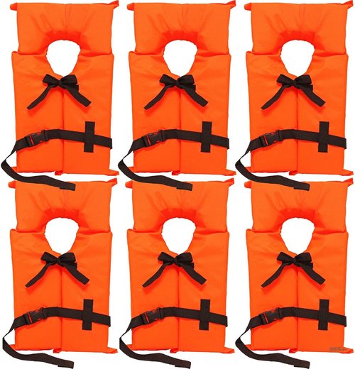 Coast Guard Approved Life Jackets - High Visibility Type II Keyhole Vest | 6 Pack Classic May West Style