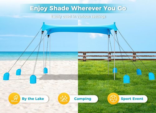 Gorich Beach Tent - UPF50+ Sun Shelter with 8 Sandbags | Windproof Pop-Up Canopy for Family & Camping