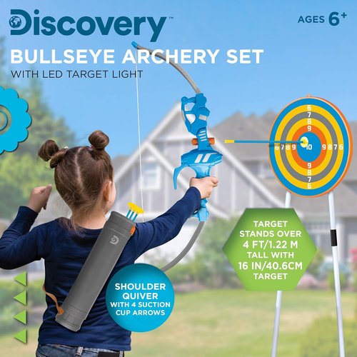 Discovery Kids Bullseye Archery Set - LED Target & 4 Arrows | Fun Outdoor Activity for Ages 6+