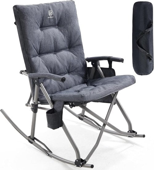 Ever Advanced Oversized Folding Rocking Camping Chair - Padded Portable Rocker for Outdoors | Supports 400lbs, Grey