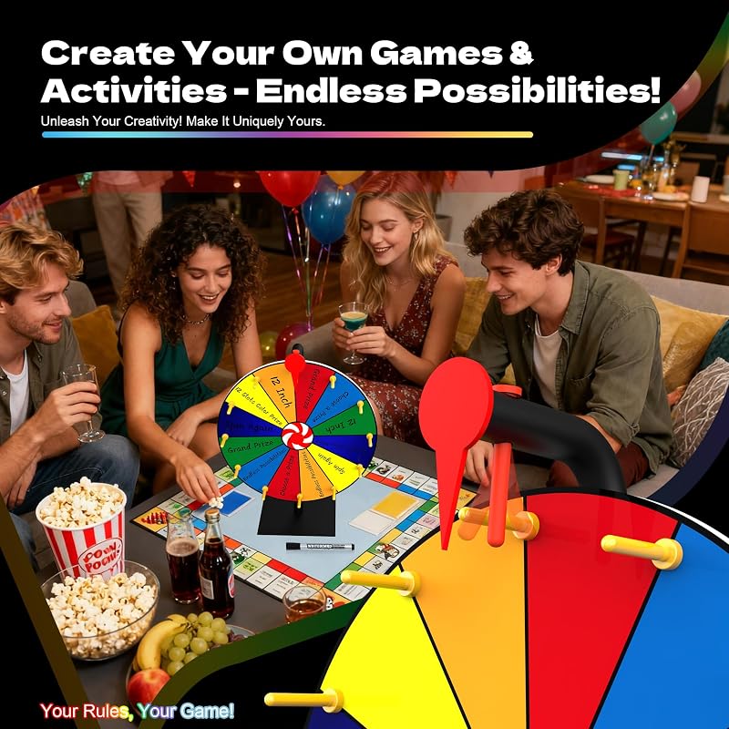 15 Inch Spin Prize Wheel with 12 Slots - Desktop Prize Spinner with Heavy Base for Game, Party, Trade Show, Carnival, Classroom