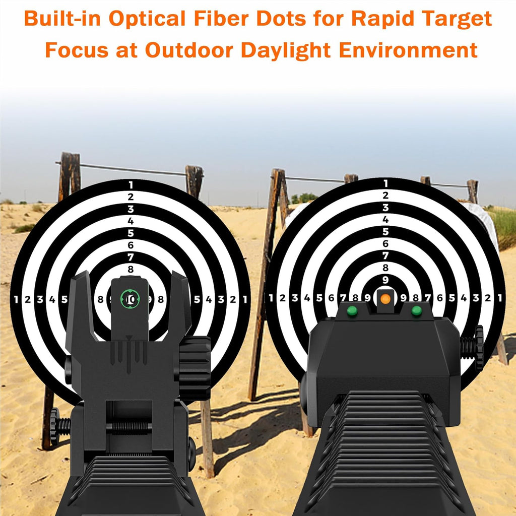 Skiennix Fiber Optic Sights - Adjustable Flip-Up Front & Rear Sights with Red/Green Dots | Tool-Free Setup