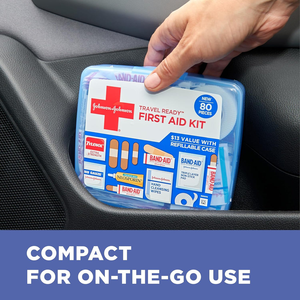 BAND-AID Brand Portable Emergency First Aid Kit - 80 Pieces for Home, Car, Travel & Camping Essentials