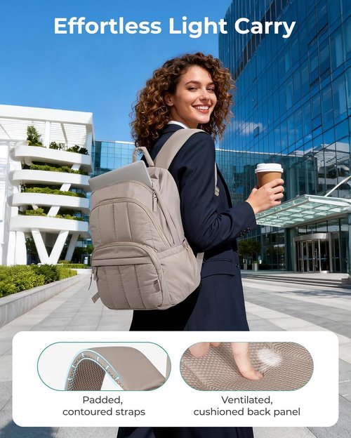 BAGSMART Women's Quilted Laptop Backpack - Cute Water-Resistant Travel Daypack | Puffer Camel