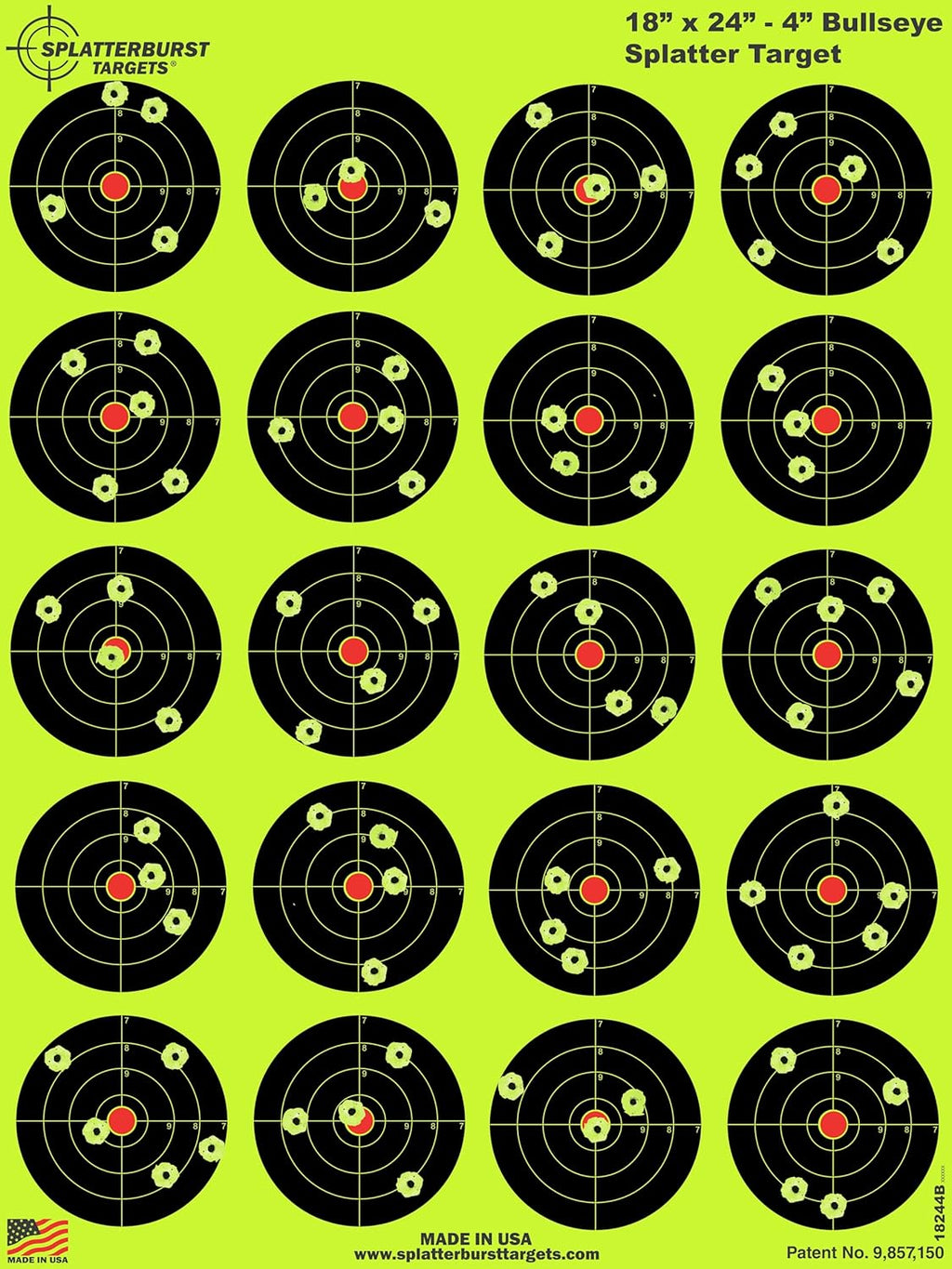 Splatterburst Targets - 18x24 Inch Bullseye Splatter Target - Bright Fluorescent Yellow for Easy Shot Visibility