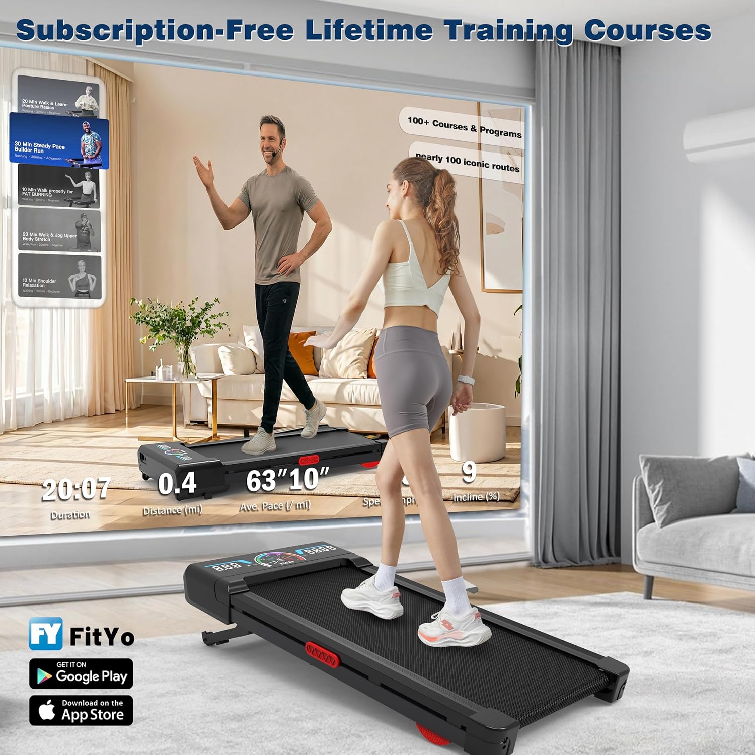 Walking Pad Treadmill - 12% Auto Incline, 450 lbs Capacity, RGB LED Screen & Bluetooth Speaker | Compact Under Desk Design