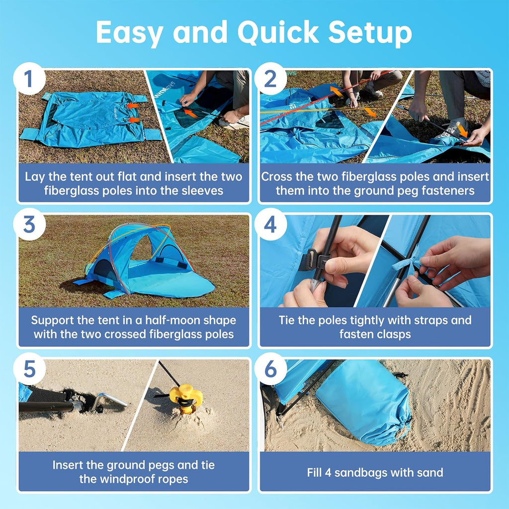 Raynesys Beach Tent - Portable Sun Shelter with UPF50+ UV Protection | Fits 1-3 People, Blue