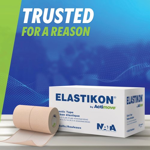 ELASTIKON by Actimove Elastic Tape - Supports Sprains, Strains, and Muscles - 3 in x 2.5 yd - 4 Rolls