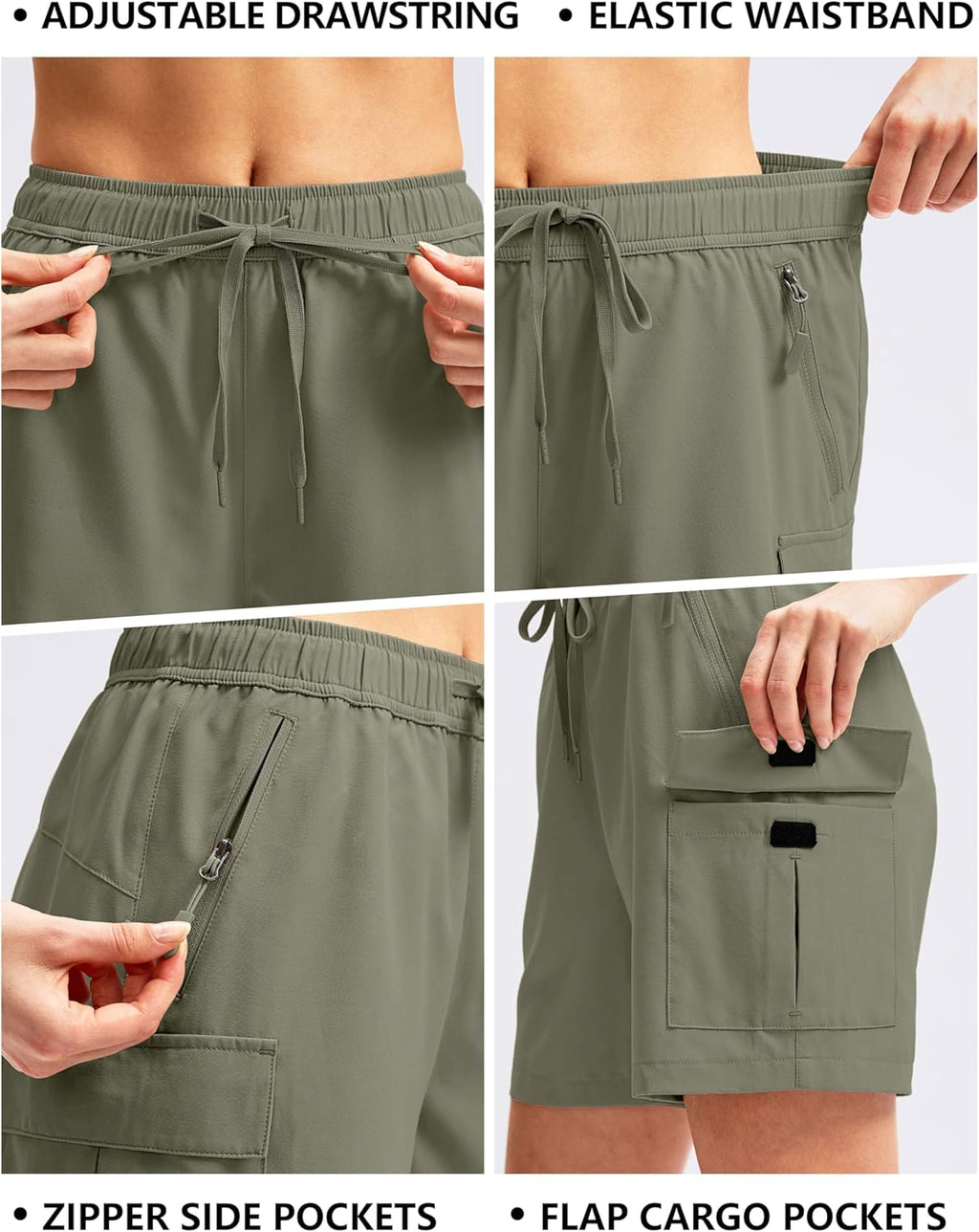 SANTINY Women's Hiking Cargo Shorts - Quick Dry, Lightweight Summer Athletic Shorts with Zipper Pockets | Available in 5'', 7'', 9'' Sizes