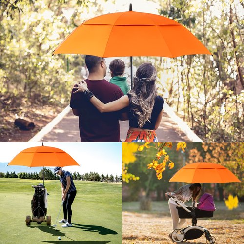 Doubwell Storm Proof Umbrella Sports Golf Umbrella 62 Inch Large Size Sturdy Umbrella UV Protection And Resist Up 55 MPH Strong Wind For Men And Women (Orange)