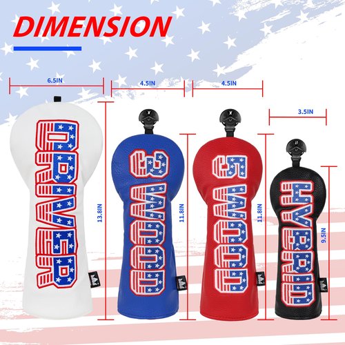 Craftsman Golf Headcover Set for Driver 3 5 Fairway Wood Hybrid Golf Club Head Cover, USA Flag Old Glory Design Golf Club Covers,Interchangeable Number Tag Offered