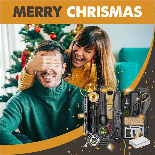 Gifts for Men Him Dad, Survival Kit and Equipment 25 Pcs, Valentines Gifts for him, Christmas Stocking Stuffers,Camping Essentials, Survival Gear, Cool Gadgets for Men