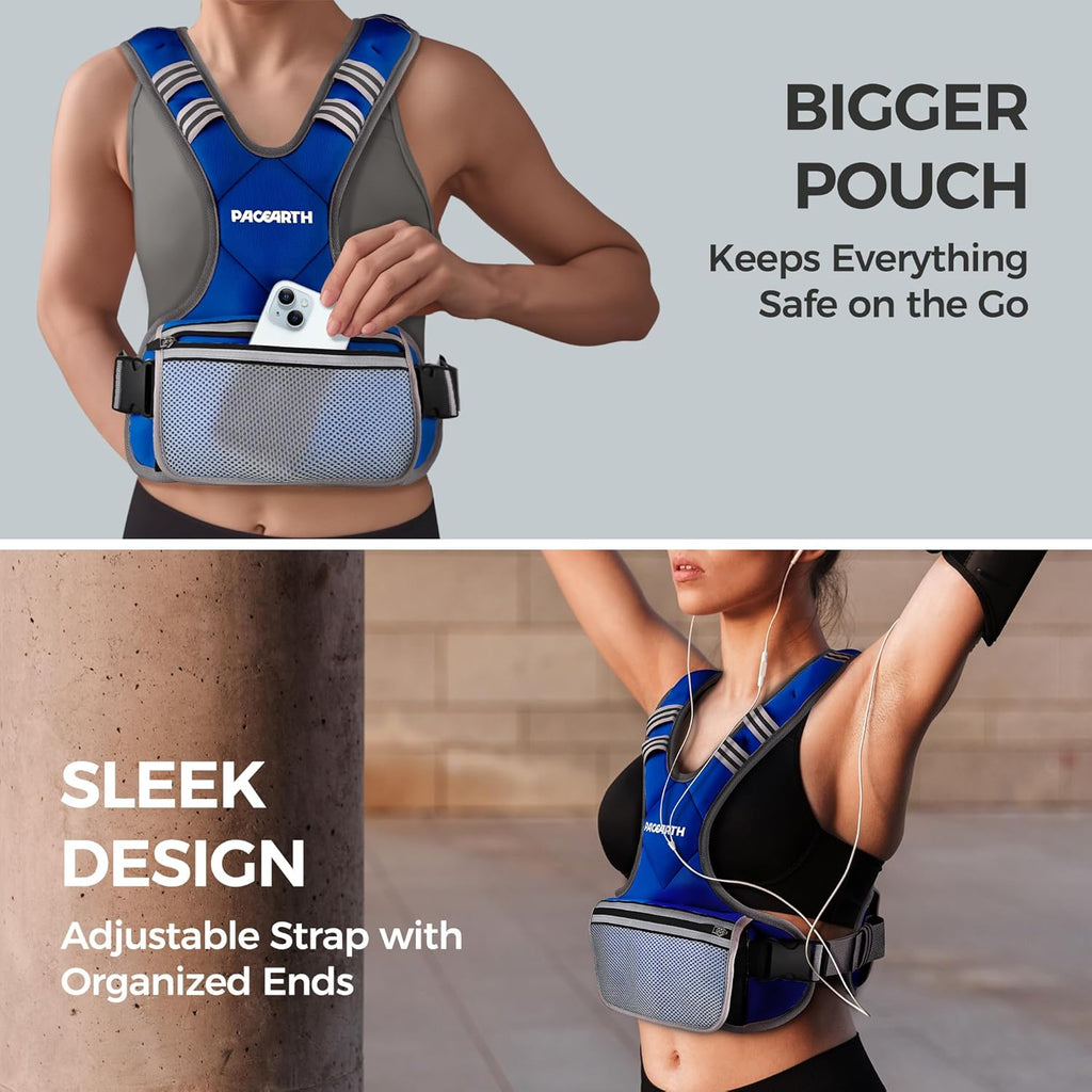 PACEARTH Adjustable Weight Vest - X-Shape Design for Home Workouts | 4-32lbs with Zipper Pouch & 6 Weights in Pink, Gray, Black