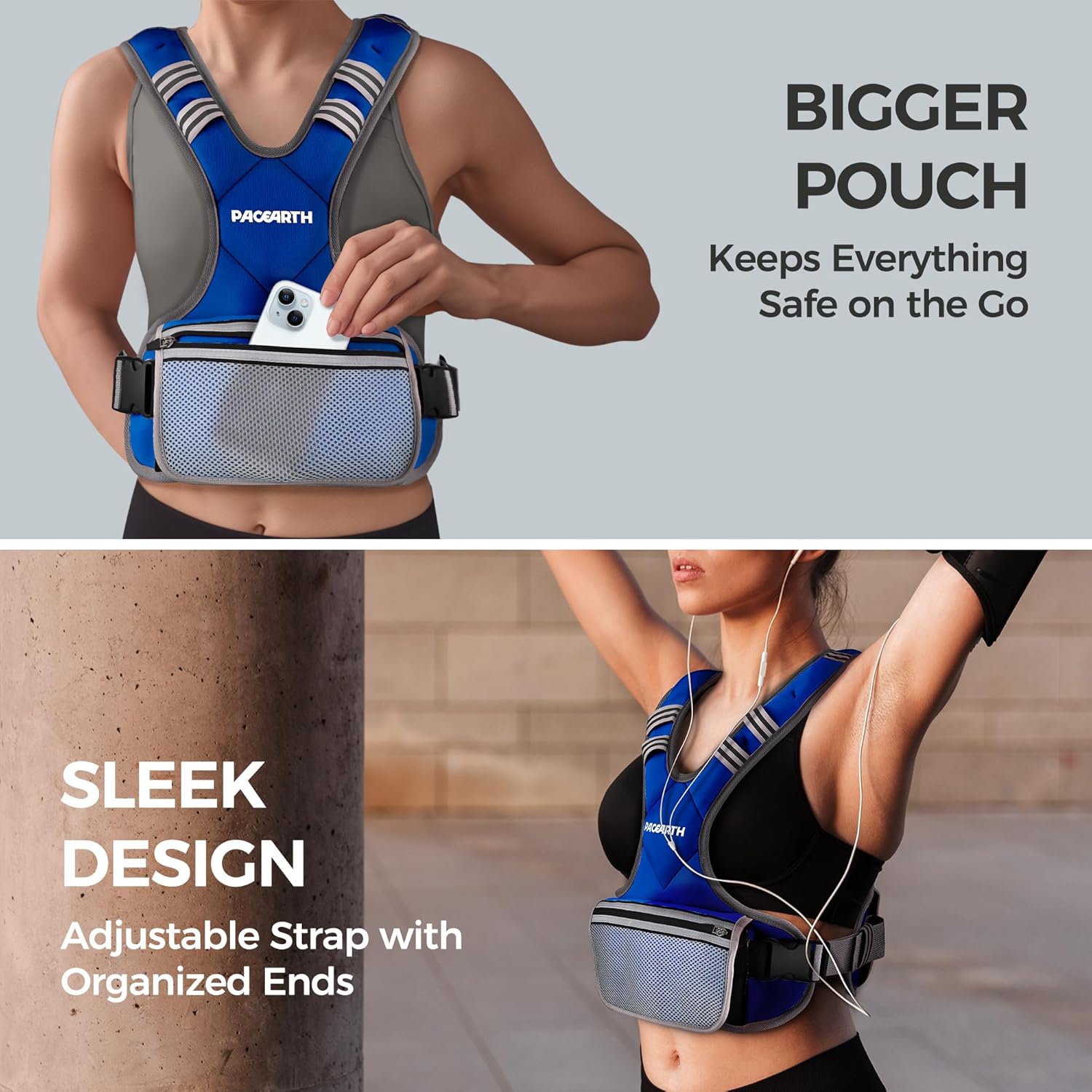 PACEARTH Adjustable Weight Vest - X-Shape Design for Home Workouts | 4-32lbs with Zipper Pouch & 6 Weights in Pink, Gray, Black