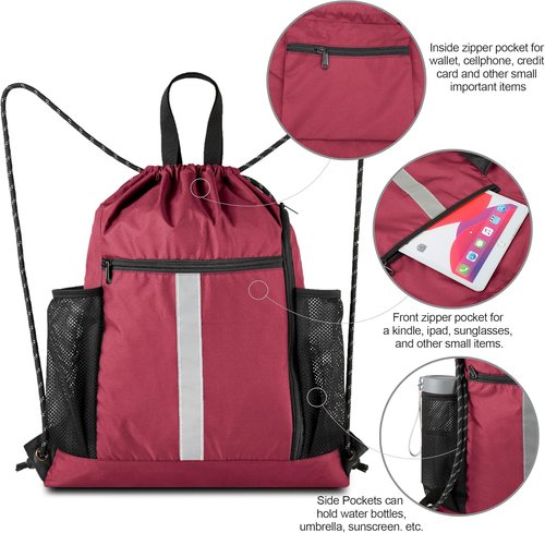 BeeGreen Gym Sack - Heavy-Duty Drawstring Backpack with Shoe Compartment & Water Bottle Holders | Unisex