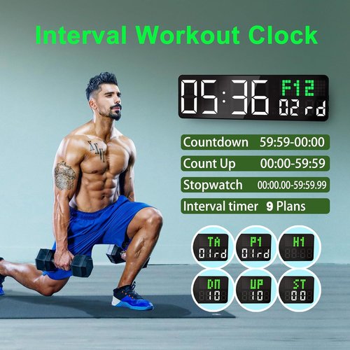 LUCORB 12'' Gym Timer - Digital Wall Clock with Remote Control & 5 Display Modes | Ideal for Home Gym, Classroom, Office