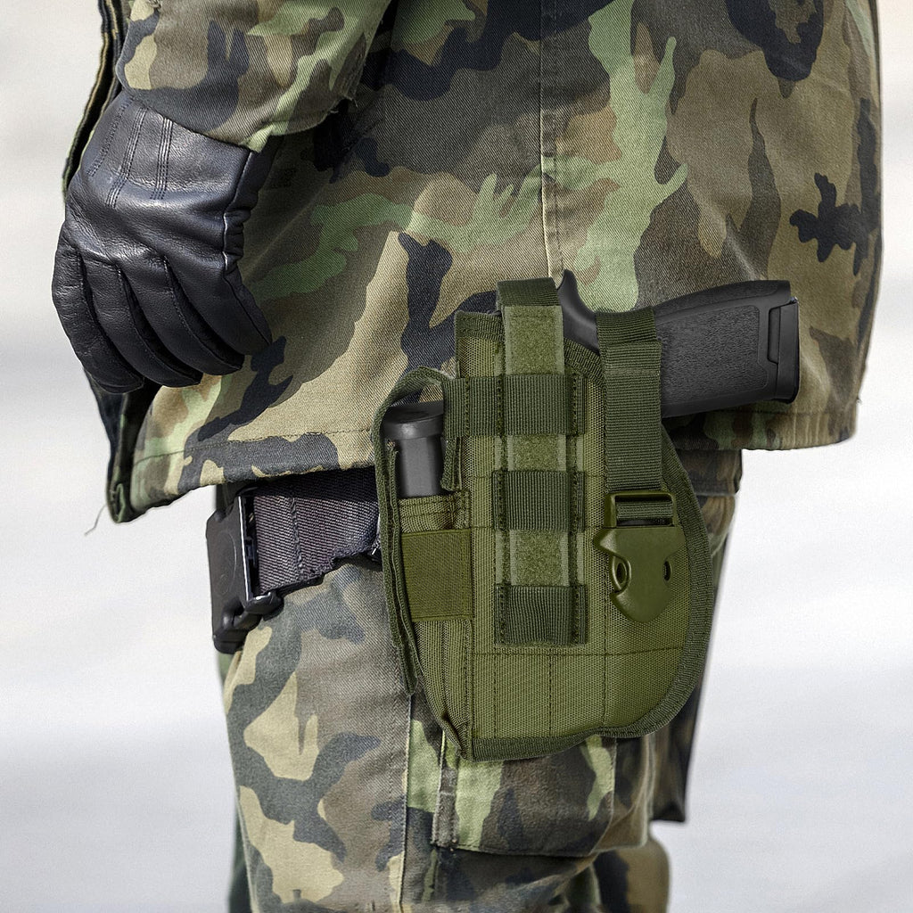 Tactical Molle Belt Gun Holster, Universal Adjustable Pistol Holsters with Mag Pouch Fits S&W M&P Shield M1911 Glock 17 26 42 (Army Green - Left Hand)