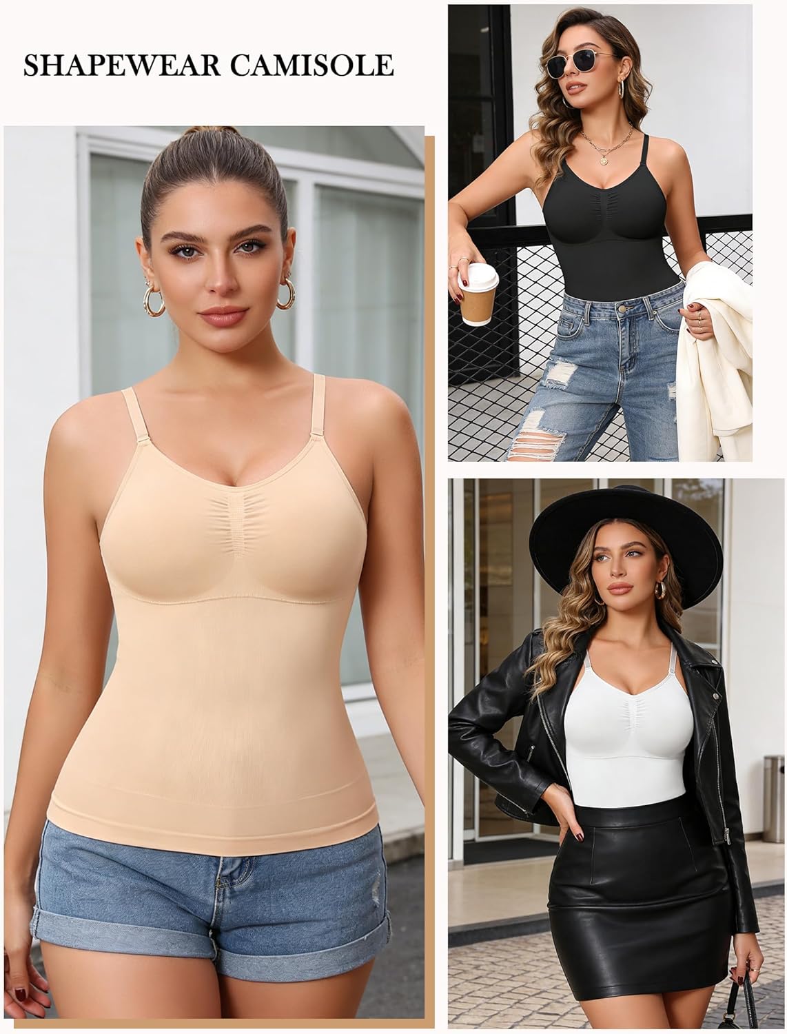 Skiennix Shapewear Tank Top - Tummy Control Compression with Built-In Bra & Adjustable Straps