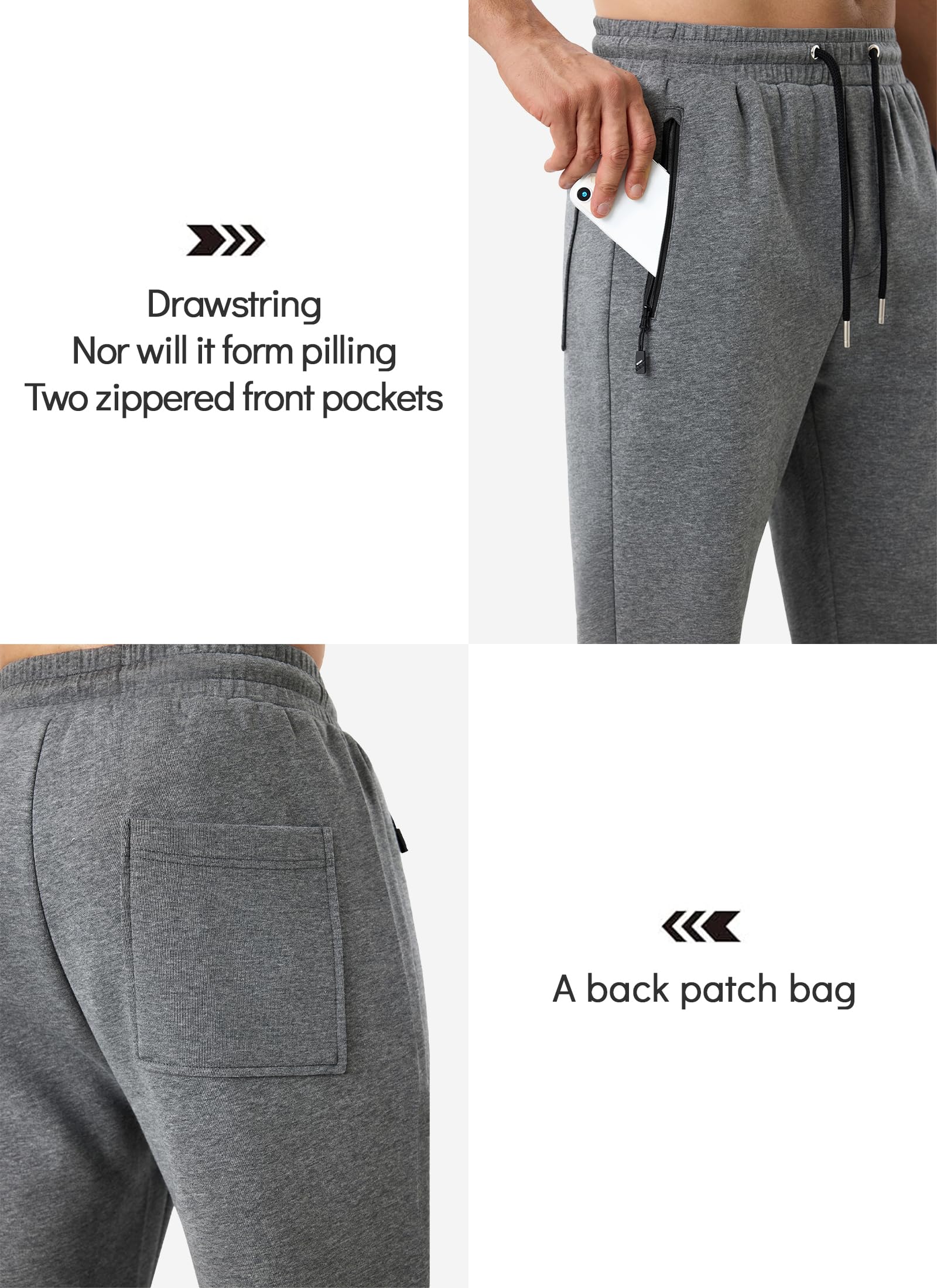 QIUDAOHENG Mens Sweatpants Drawstring Knit Workout Jogger Open Bottom Sweatpants for Men with Zipper Pocket Size S-3XL Dark Gray
