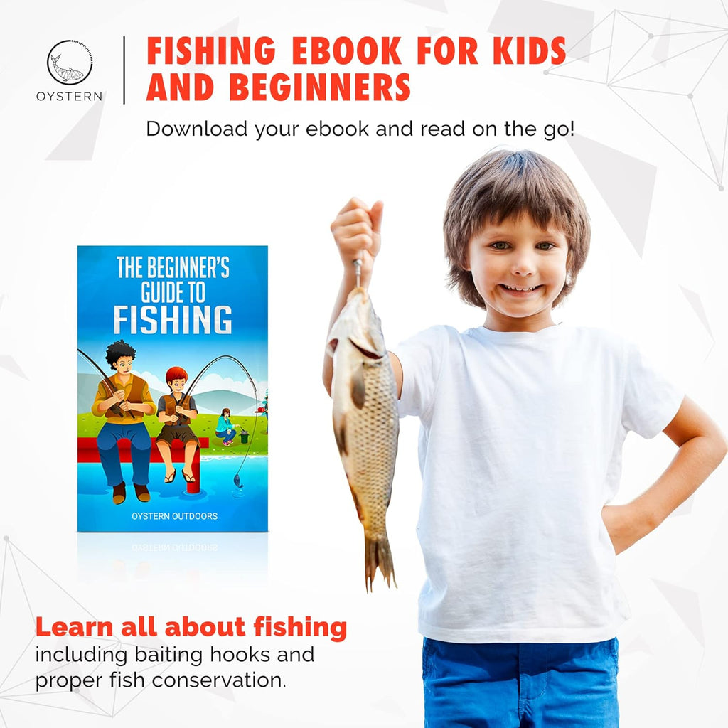 Skiennix Kid's Fishing Pole Kit | 62-Piece Tackle Bag & Beginner's Guide eBook - Portable Telescopic Rod