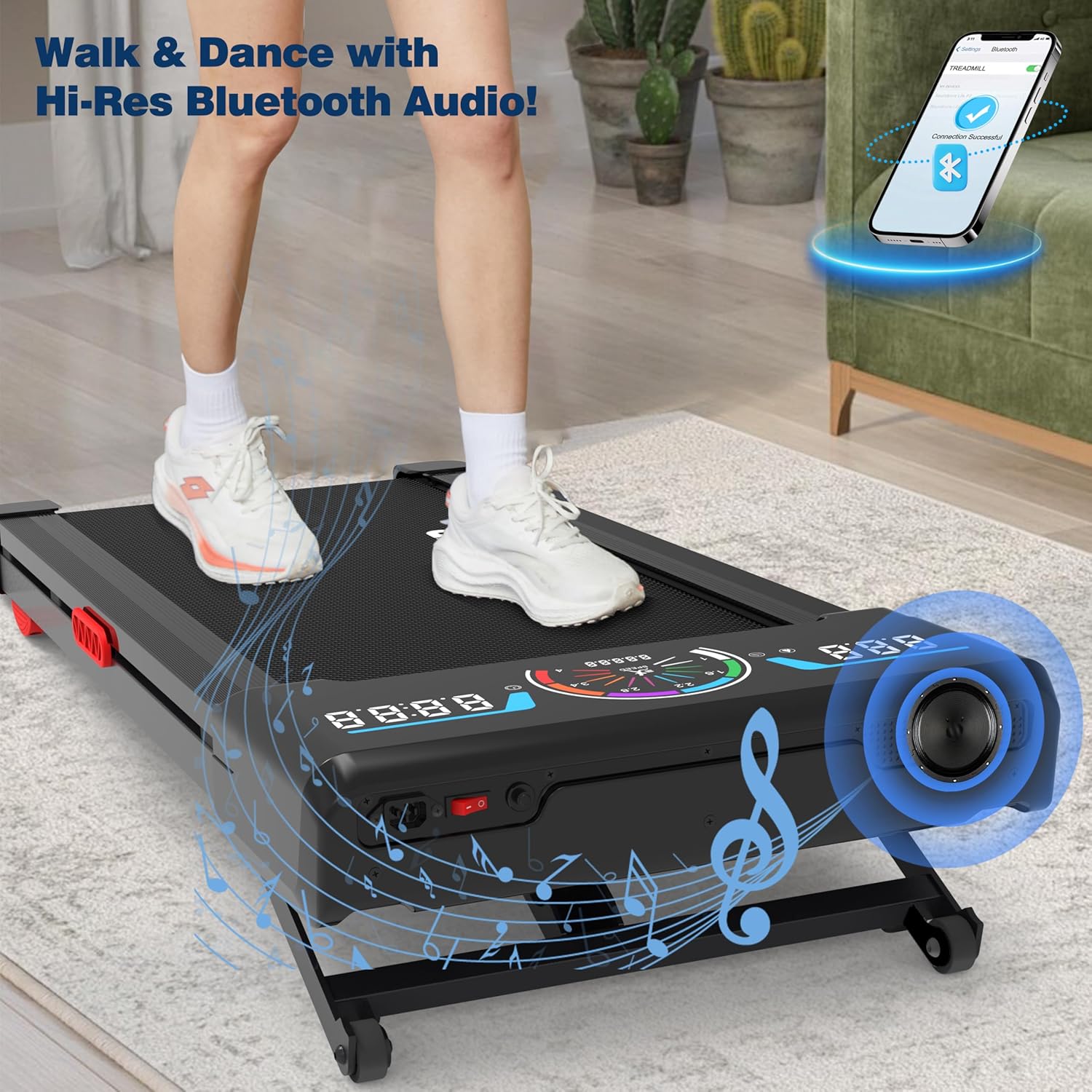 Walking Pad Treadmill - 12% Auto Incline, 450 lbs Capacity, RGB LED Screen & Bluetooth Speaker | Compact Under Desk Design