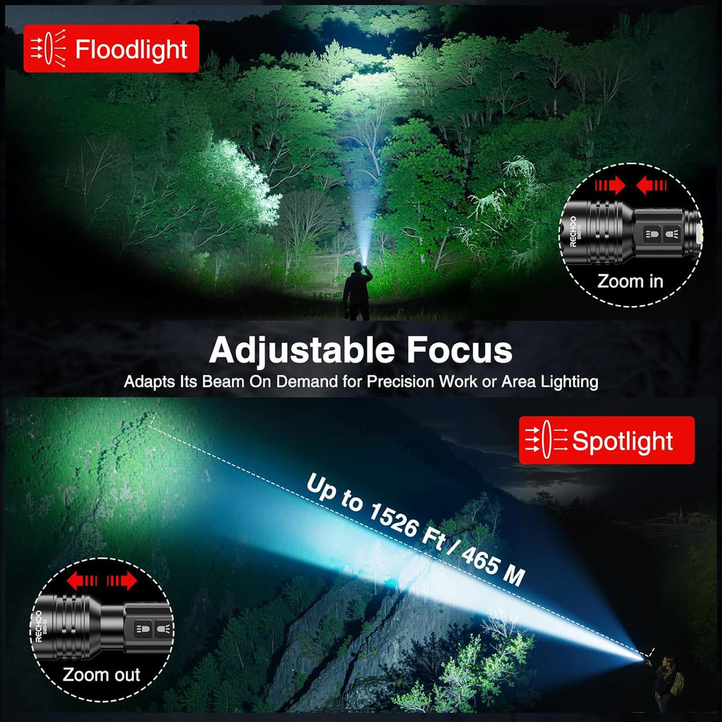 RECHOO Rechargeable Flashlight - High Lumens, 7 Modes, Dual-Switch with LCD Display | Super Bright LED for Home & Camping