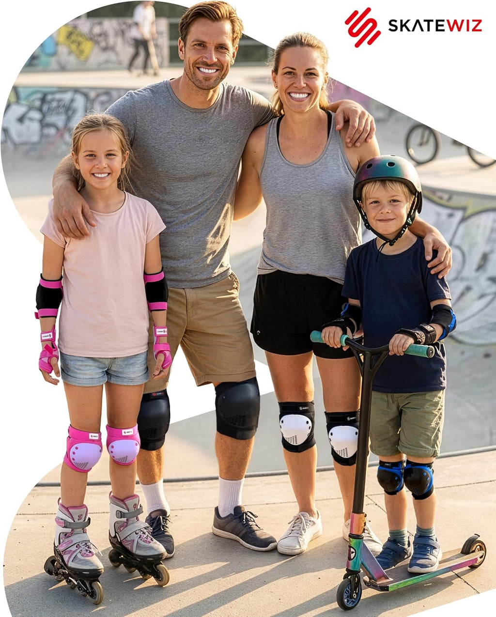 SKATEWIZ Skateboard Protective Gear Set - 6-Piece Smash Pads with Wrist Guards for Kids & Adults