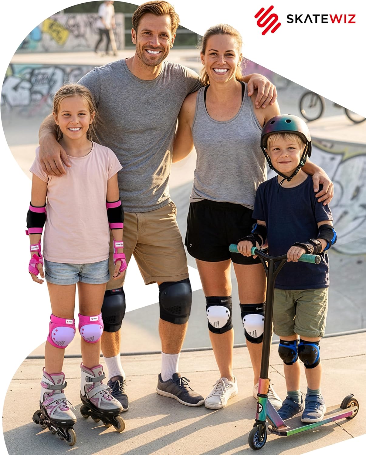 SKATEWIZ Skateboard Protective Gear Set - 6-Piece Smash Pads with Wrist Guards for Kids & Adults