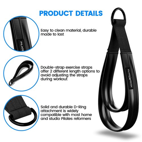 Vinyl Covered Double Loop Straps for Pilates Equipment - D-Ring Padded Fitness Straps for Studio & Home Gym Workouts