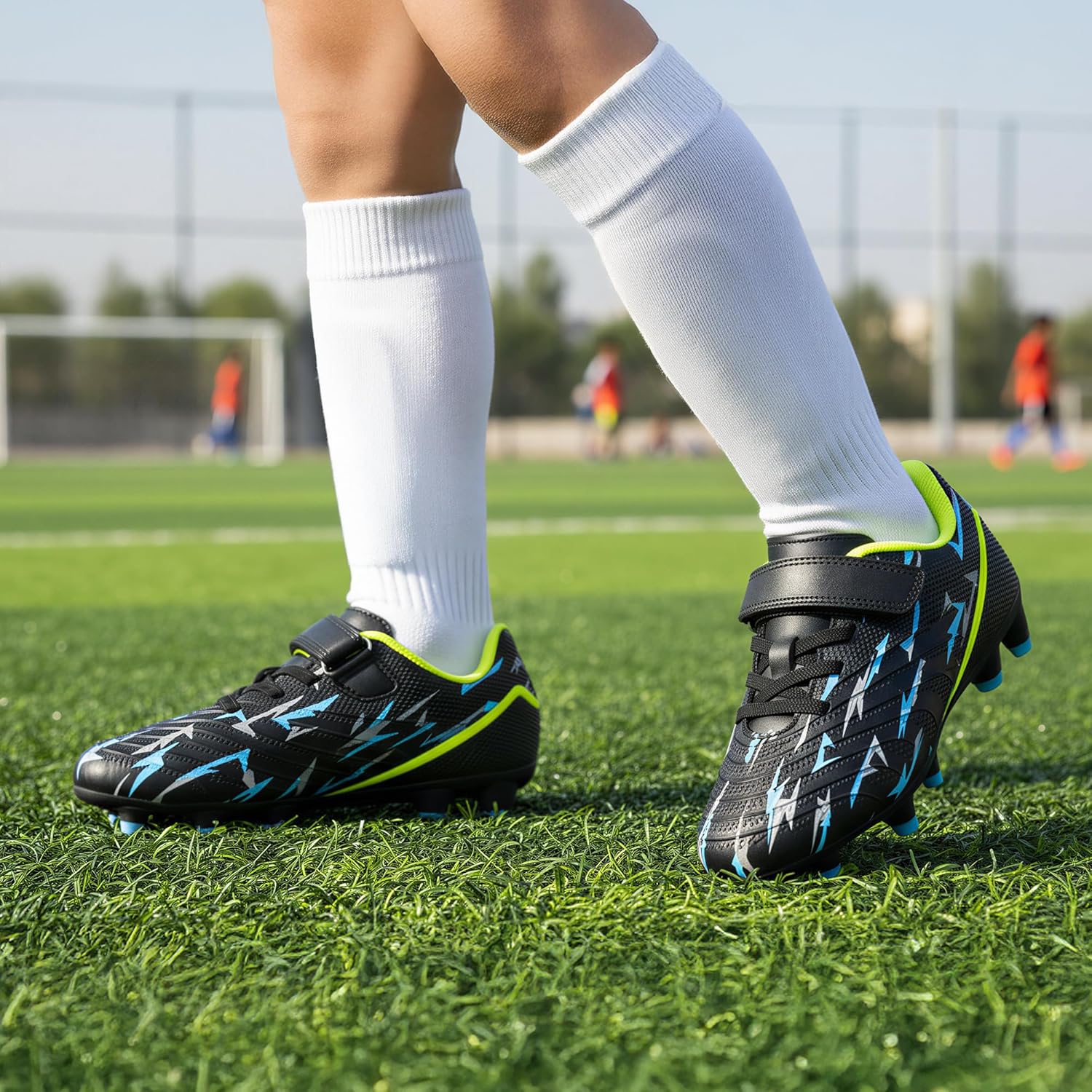 Stelle Soccer Cleats for Kids - Firm Ground Athletic Shoes with Lightning Pattern | Toddler to Big Kid Sizes
