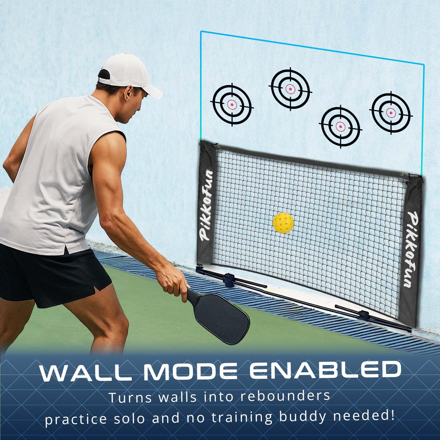 PIKKOFUN Mini Pickleball Net (5 FT Wide), Small Portable Dink Practice Net for Indoor & Outdoor, 60-Second Tool-Free Setup, Carry Bag Included, Pickleball Gifts for Women & Men, Black Net