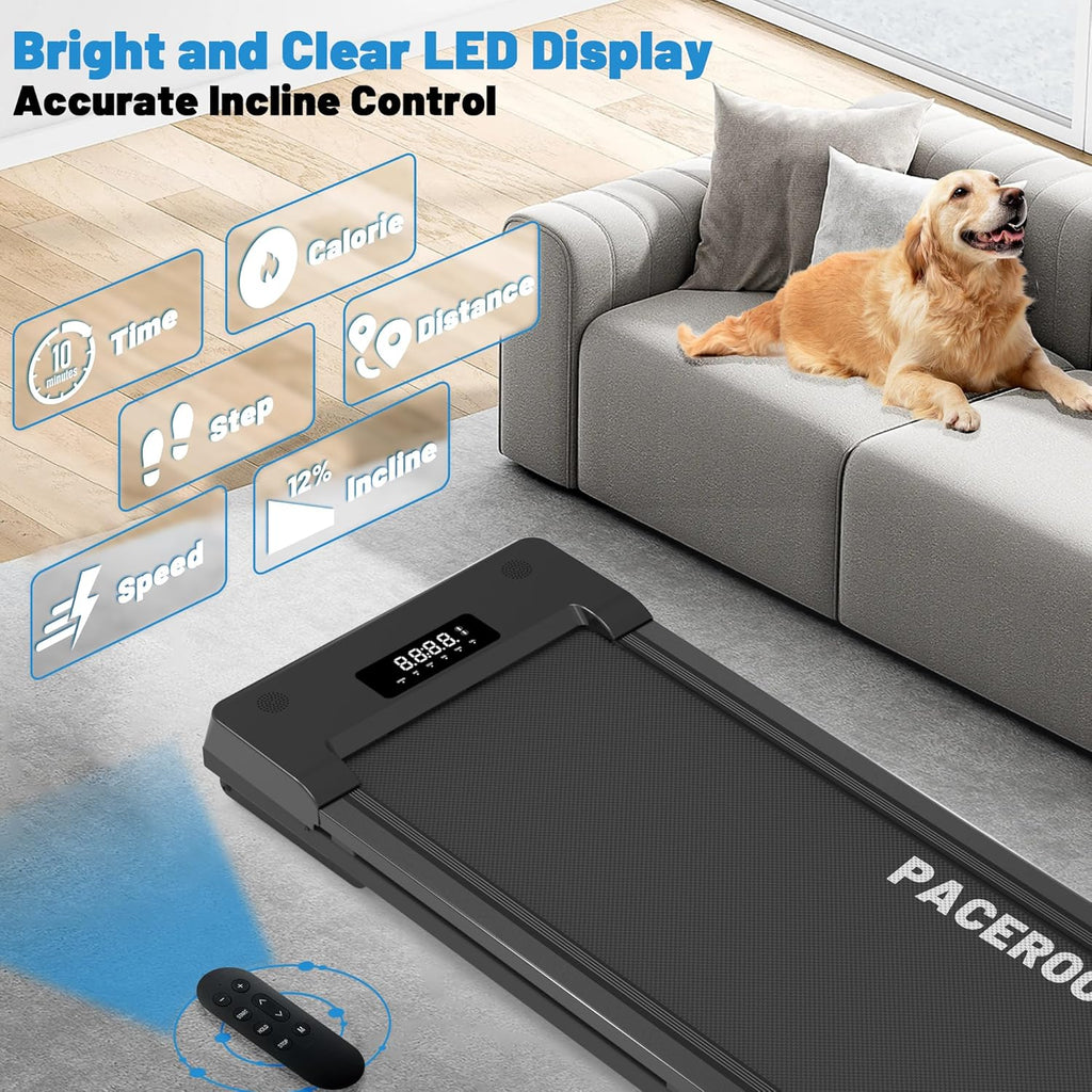Walking Pad Treadmill - 12% Auto Incline, 450 lbs Capacity, Bluetooth Speaker | Under Desk, 5 MPH