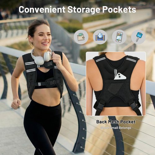 MIKOLO Weighted Vest Women, 8lb/12lb/16lb Weight Vest with Storage Pocket, Reflective Stripe for Walking, Running, Strength Training, Weight Loss and Workout (16lb)