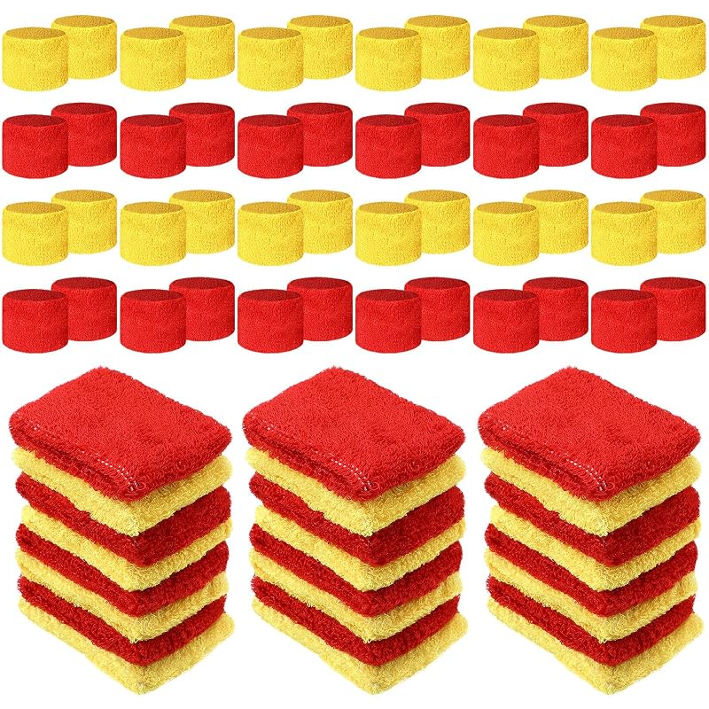 Kids Wrist Sweatbands Bulk Pack 72 Pcs Red & Yellow 3.15 x 1.97 in