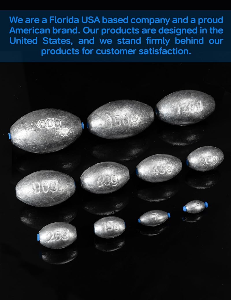 Egg Sinkers Fishing Weights, Oval Lead Sinker 1/8oz to 7oz, Includes 3oz #8 5pcs Variation