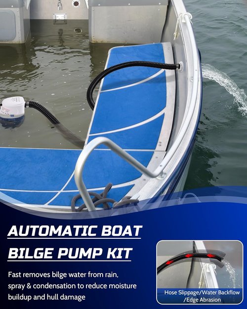 12V Automatic Boat Bilge Pump Kit - 1100GPH Electric Marine Pump with Float Switch & Hose | Ideal for Fishing Boats, Runabouts & Yachts