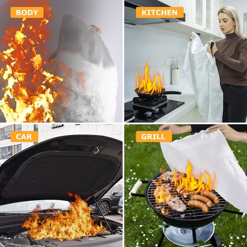 FIREWESS Emergency Fire Blanket, Flame Retardant Fire Blankets Emergency for Home, Kitchen, Car, Office, Grill (Fiberglass-2pack)