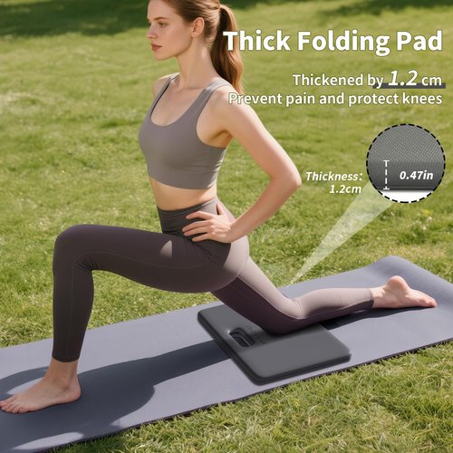 Yoga Knee Pad - 1 Inch Thick with Extra Cushioning, Pain-Free for Knees, Elbows, Wrists and Back | Foldable and Multi-Functional, Suitable for Home Gym, Pilates, Plank, Abdominal Training Fitness Mat (Grey + Black)
