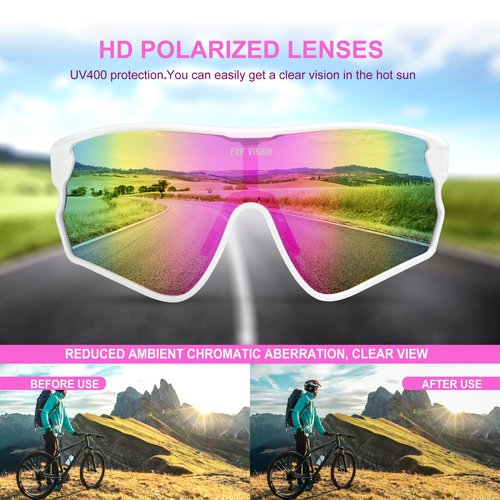 EXP VISION Cycling Goggles Polarized Sports Sunglasses, Baseball Softball Sunglasses UV 400 Riding Glasses for Running, Biking, Fishing (Pink)
