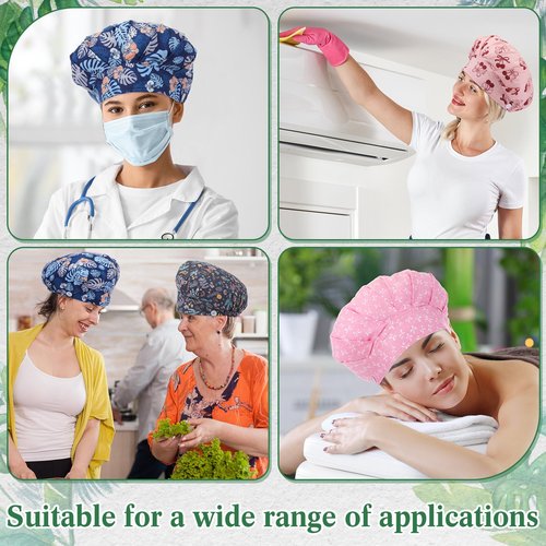 Panitay 6 Pcs Bouffant Scrub Caps with Buttons Adjustable Nurse Working Hats Surgical Caps with Sweatband for Women Men(Whimsy Charm) Multicolor