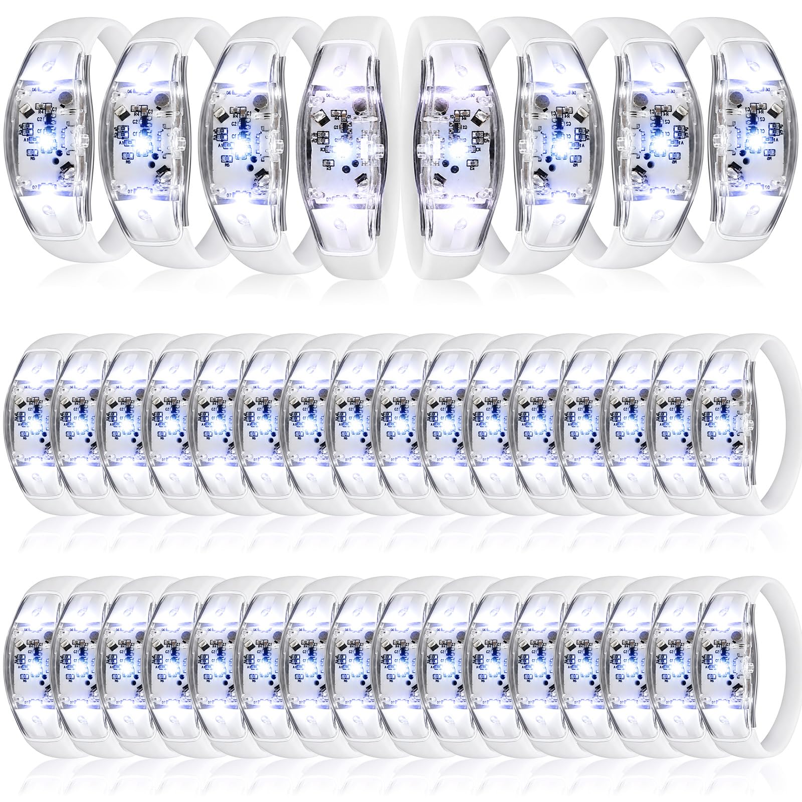 JellyArch 40 Pcs White LED Glow Bracelets, Sound Activated LED Bracelets for Wedding Reception Party Favors, Bridal Shower, Bachelorette Party, Rave, Concert, Birthday and Night Events