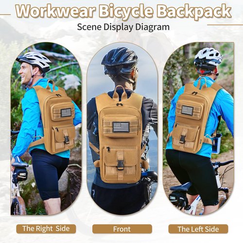 LASUK Hydration Backpack, Tactical Molle Water with 2L TPU Water Bladder, for Men Women Lightweight Water Backpack, Hydration Pack for Hiking, Biking, Climbing and Hunting, Khaki