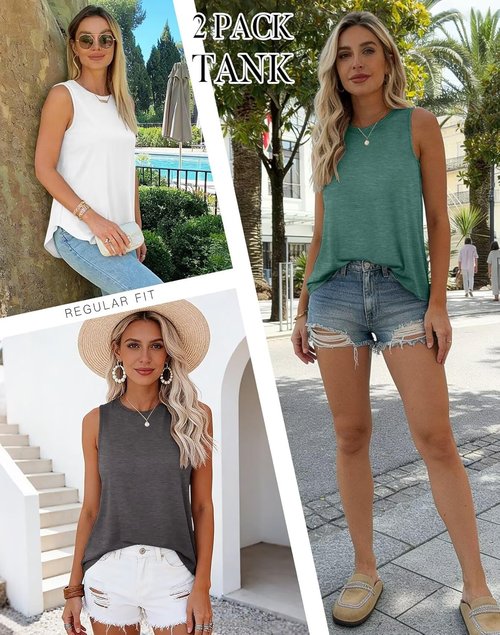 KKJ Women's Tank Tops - Casual Sleeveless Workout Tees for Spring & Summer | 2 Pack, Loose Fit