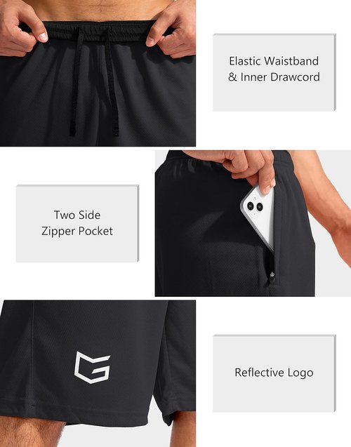 G Gradual Men's Basketball Shorts - Lightweight Quick-Dry Athletic Shorts with Zipper Pockets | 11" Long