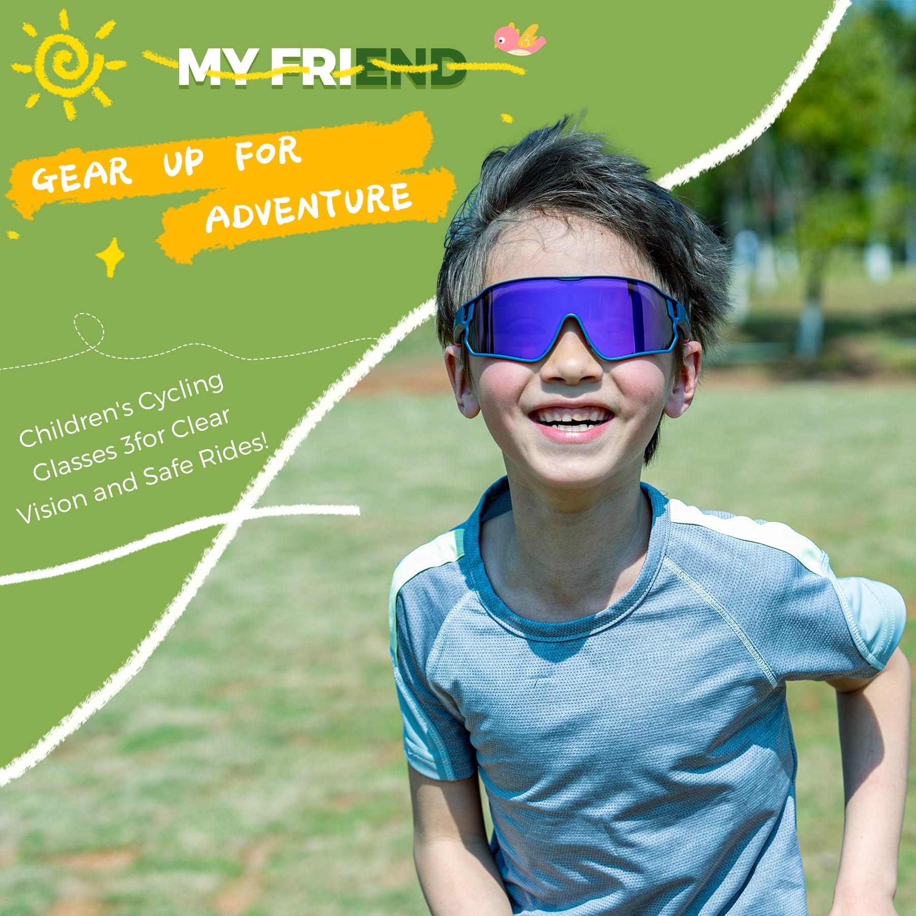 ROCKBROS Photochromic Sports Kids Sunglasses For Boys Girls Children Youth MTB Biking Sunglasses for Kids Ages 8 to 14，White