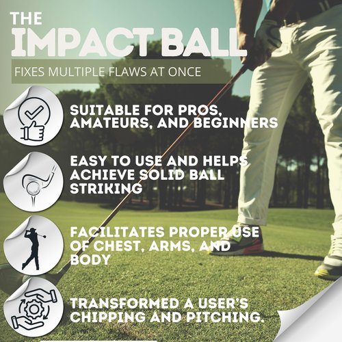 Impact Ball - Golf Swing Trainer Aid - Large (Blue/Yellow) - All Skill Levels, Improve Your Golf Swing, Make Better Contact, Flush More Shots