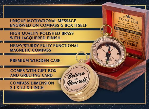 MYSTICKRAFT to My Son Engraved Pocket Compass | 2025 College Graduation Gifts for Him | Gift for Son | High School Graduation Compass | Promotion Gift